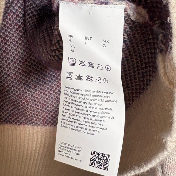 BOSS Intarsia Knit Mock Neck Linen Mohair Sweater Neutral Size L - Picture 8 of 10